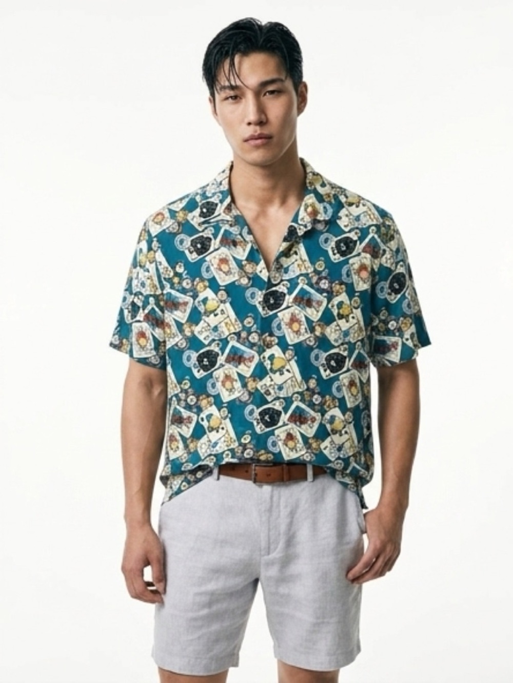 Tommy Bahama Teal Short-Sleeve Button-Down with Playing Card Print